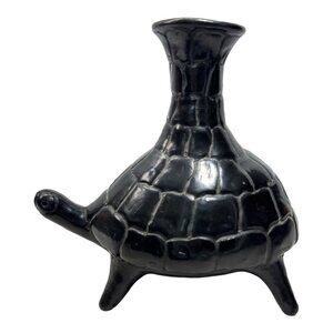 Barro Negro de Oaxaca Handmade Black Mexican Clay Tortoise VNTG Vase 7" H x 8" W